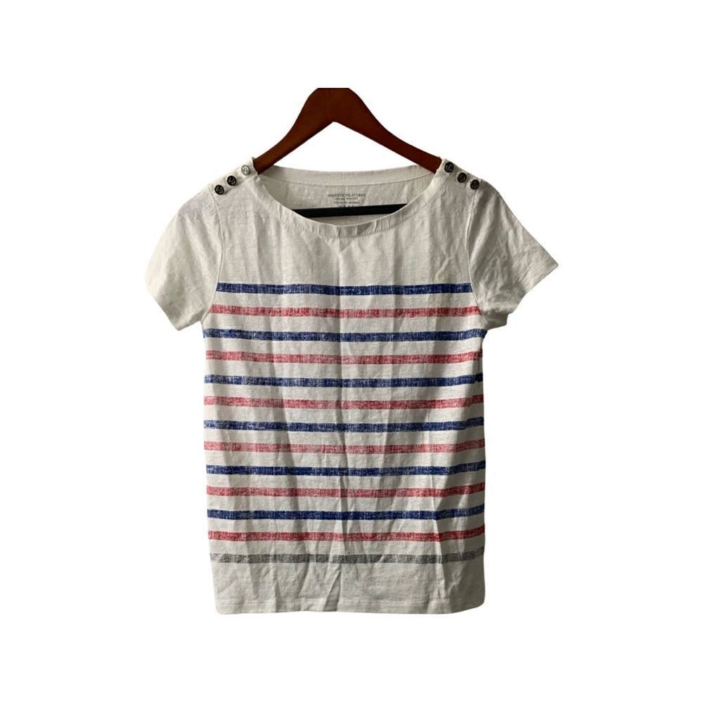 Majestic Filatures Women's White Striped Short Sleeve Deluxe T-Shirt